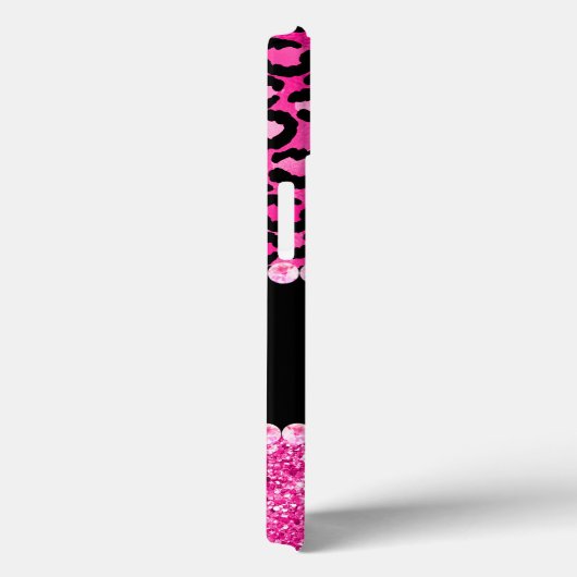 Schwarz-Pink-Leopard-Spot-Glam-Monogramm Case-Mate iPhone Hülle (Rückseite / Rechts)