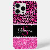 Schwarz-Pink-Leopard-Spot-Glam-Monogramm Case-Mate iPhone Hülle (Rückseite)