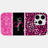 Schwarz-Pink-Leopard-Spot-Glam-Monogramm Case-Mate iPhone Hülle (Rückseite (Horizontal))