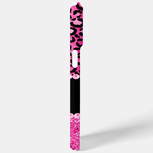 Schwarz-Pink-Leopard-Spot-Glam-Monogramm Case-Mate iPhone Hülle (Rückseite / Rechts)