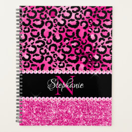 Schwarz-Pink-Leopard-Spot-Glam-Monogramm Planer