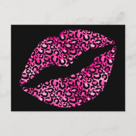 Schwarz-Pink-Leopard-Spot Lipstick Kiss Postkarte
