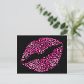 Schwarz-Pink-Leopard-Spot Lipstick Kiss Postkarte (Stehend Vorderseite)
