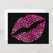 Schwarz-Pink-Leopard-Spot Lipstick Kiss Postkarte (Vorne/Hinten)