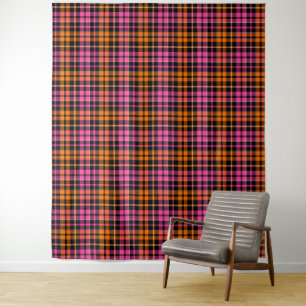 Schwarz Pink Orange Karo Tartan Design Wandteppich