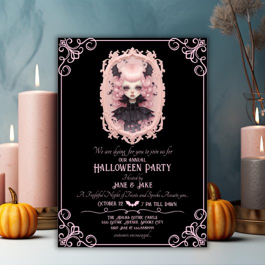 Schwarz-Pink-Pasteloween Spooky-Halloween-Party Einladung