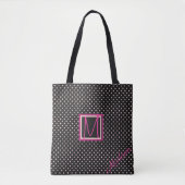 Schwarz-Pink-Polka-Dot-Trendy-Monogramm Tasche (Vorderseite)