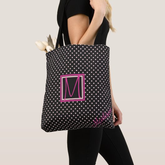 Schwarz-Pink-Polka-Dot-Trendy-Monogramm Tasche (Von Nahem)