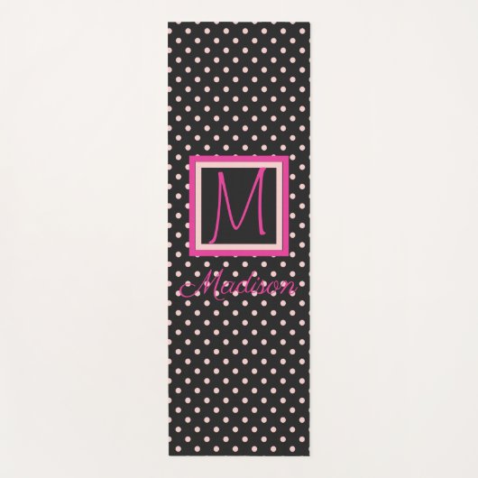 Schwarz-Pink-Polka-Dot-Trendy-Monogramm Yogamatte (Vorderseite)