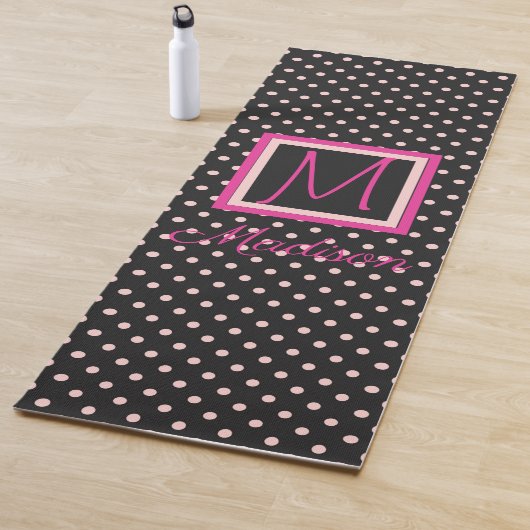 Schwarz-Pink-Polka-Dot-Trendy-Monogramm Yogamatte (Beispiel)