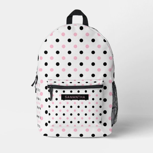 Schwarz-Pink Polka Punkte in einem weißen Hintergr Bedruckter Rucksack (Vorderseite)