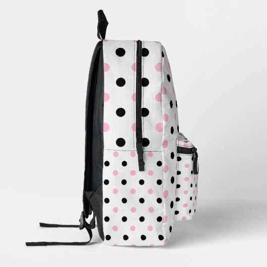 Schwarz-Pink Polka Punkte in einem weißen Hintergr Bedruckter Rucksack (Links)