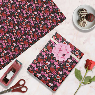 Schwarz Pink Rote Herzen Liebesmuster Geschenkpapier