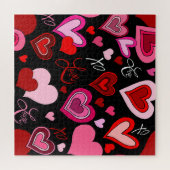 Schwarz Pink Rote Herzen Liebesmuster Puzzle (Horizontal)