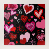Schwarz Pink Rote Herzen Liebesmuster Puzzle (Vertikal)