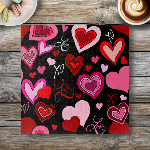 Schwarz Pink Rote Herzen Liebesmuster Puzzle