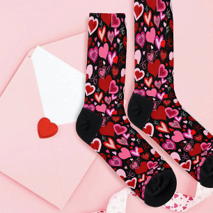 Schwarz Pink Rote Herzen Liebesmuster Socken