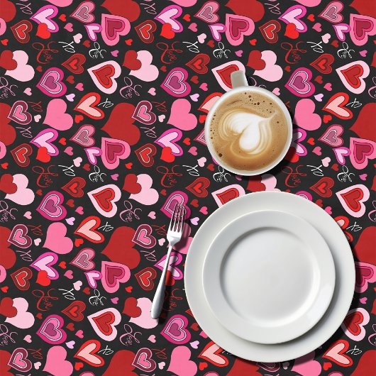 Schwarz Pink Rote Herzen Liebesmuster Tischdecke
