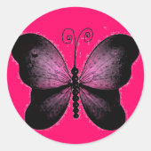 Schwarz-Pink-Schmetterlingsklemme Runder Aufkleber (Vorderseite)