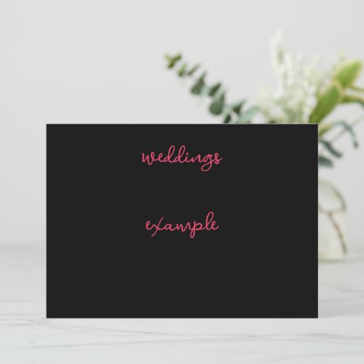 Schwarz-Pink-Script-Hochzeit Einladung (Stehend Vorderseite)