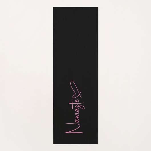 Schwarz-Pink-Skript-Namaste-Herz-reversible Yogamatte (Vorderseite)