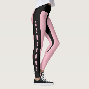 Schwarz Pink Streifen Muster Individuelle Name Pat Leggings