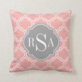 Schwarz Pink Tile Lattice Muster Grau Monogramm Kissen