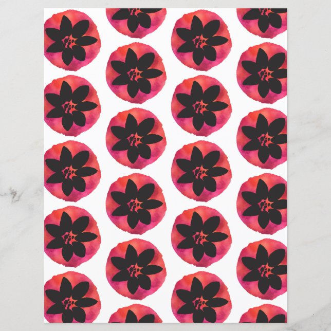 Schwarz-Pink-tropische Blume-Muster-Schreibpapier (Vorderseite)