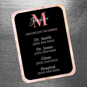 Schwarz Pink und Weiß Monogramm mit wichtigen Numm Magnet