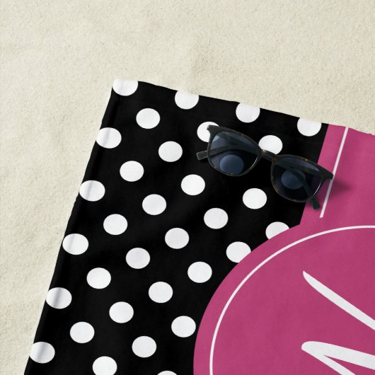 Schwarz-Pink-Weiß-Monogram-Polka-Punkte Strandtuch (Beispiel)