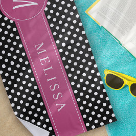 Schwarz-Pink-Weiß-Monogram-Polka-Punkte Strandtuch