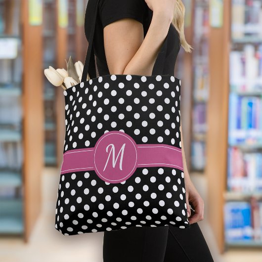 Schwarz-Pink-Weiß-Monogram-Polka-Punkte Tasche