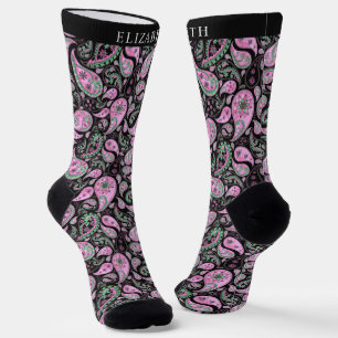 Schwarz-Pink-Weiß-Paisley-Muster Socken