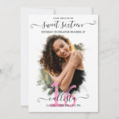 Schwarz Pink White Halo Foto Collage Sweet 16 Einladung (Vorderseite)