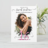 Schwarz Pink White Halo Foto Collage Sweet 16 Einladung (Stehend Vorderseite)