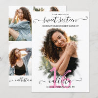 Schwarz Pink White Halo Foto Collage Sweet 16