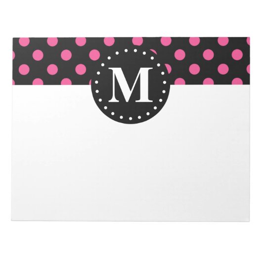 Schwarz-Polka-Dosen-Monogramm Notizblock (Vorderseite)