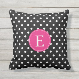 Schwarz-Polka-Dot-Rosa-Monogramm Kissen