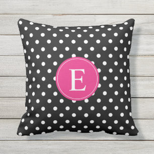 Schwarz-Polka-Dot-Rosa-Monogramm Kissen