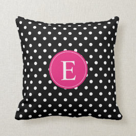 Schwarz-Polka-Dot-Rosa-Monogramm Kissen