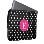 Schwarz-Polka-Dot-Rosa-Monogramm Laptopschutzhülle (Vorne Rechts)