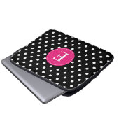 Schwarz-Polka-Dot-Rosa-Monogramm Laptopschutzhülle (Vorne Knopf)