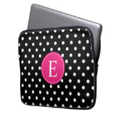 Schwarz-Polka-Dot-Rosa-Monogramm Laptopschutzhülle (Vorderseite Links)