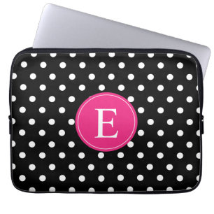 Schwarz-Polka-Dot-Rosa-Monogramm Laptopschutzhülle