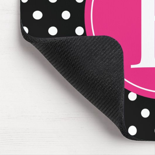 Schwarz-Polka-Dot-Rosa-Monogramm Mousepad (Ecke)