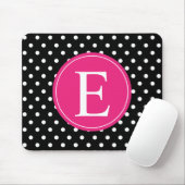 Schwarz-Polka-Dot-Rosa-Monogramm Mousepad (Mit Mouse)