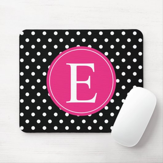 Schwarz-Polka-Dot-Rosa-Monogramm Mousepad (Mit Mouse)