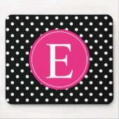 Schwarz-Polka-Dot-Rosa-Monogramm Mousepad (Vorne)