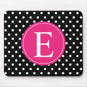 Schwarz-Polka-Dot-Rosa-Monogramm Mousepad