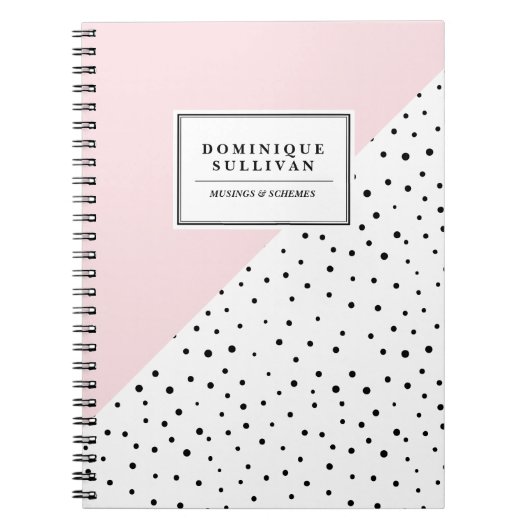 Schwarz Polka Dots Blush Pink Abtract Muster Custo Notizblock (Vorderseite)